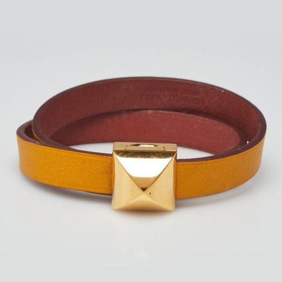 Hermes Yellow/Brown Swift Leather Medor Infini Double Tour Bracelet Size T2 - Picture 1 of 6